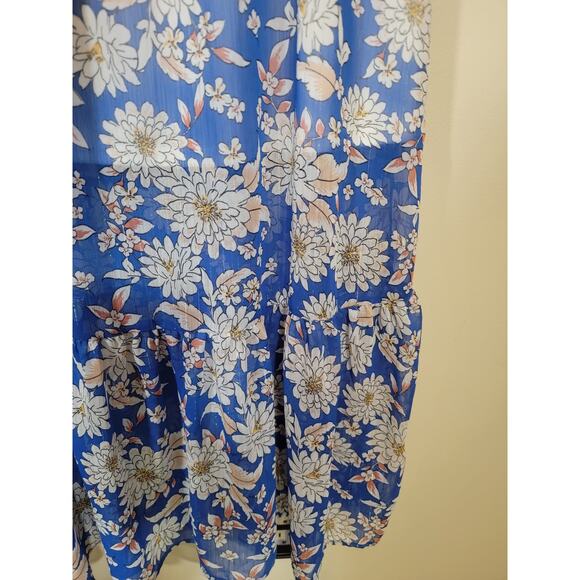 Adrienne Vittadini Maxi Dress Ruffle Floral Sleeveless Blue & White Size Medium - Picture 7 of 10